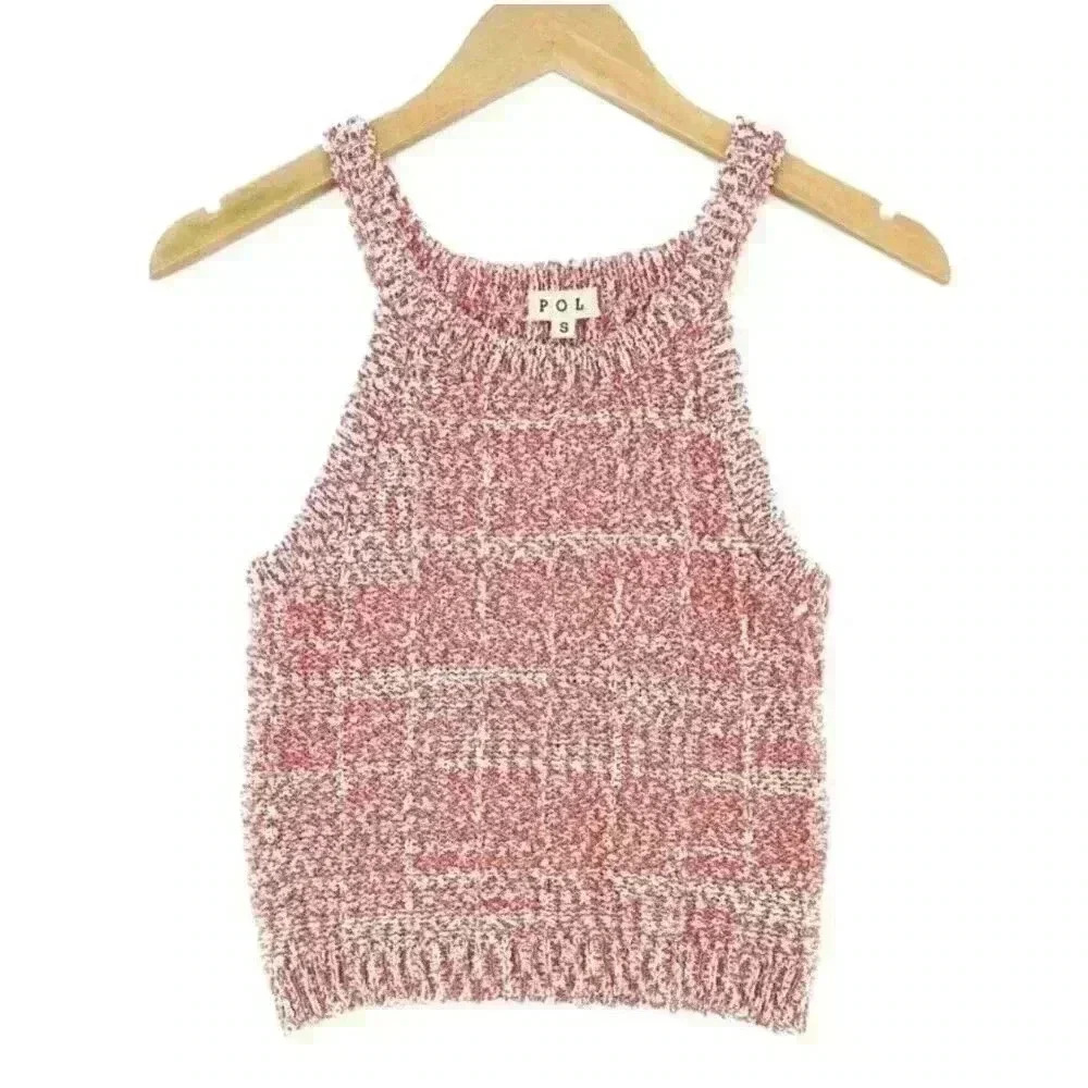 POL Halter Neckline Orange 2 Tone Knit Sleeveless Top